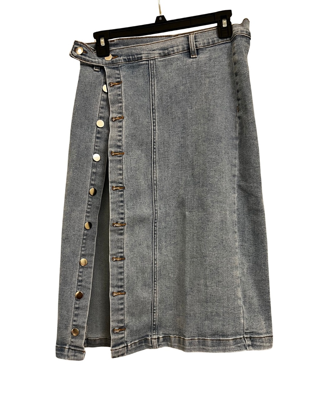Womens Light Denim Button-Front Midi Skirt